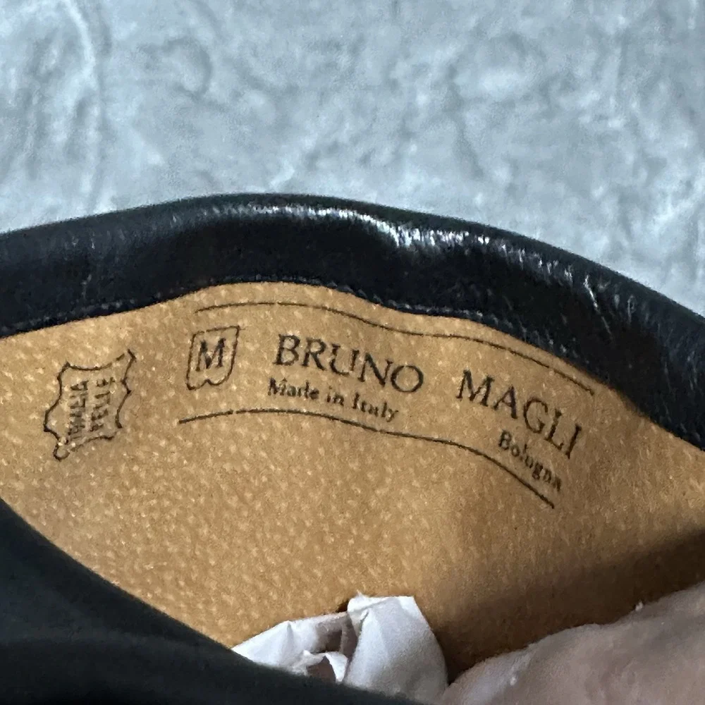 Bruno Magli Black Leather Mid Calf Dress Boots Womens 5.5B Baccara Made In Italy